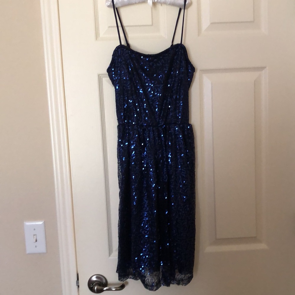 ISSI Blue Sequin Spaghetti Strap Special occasion Homecoming Dress NWOT